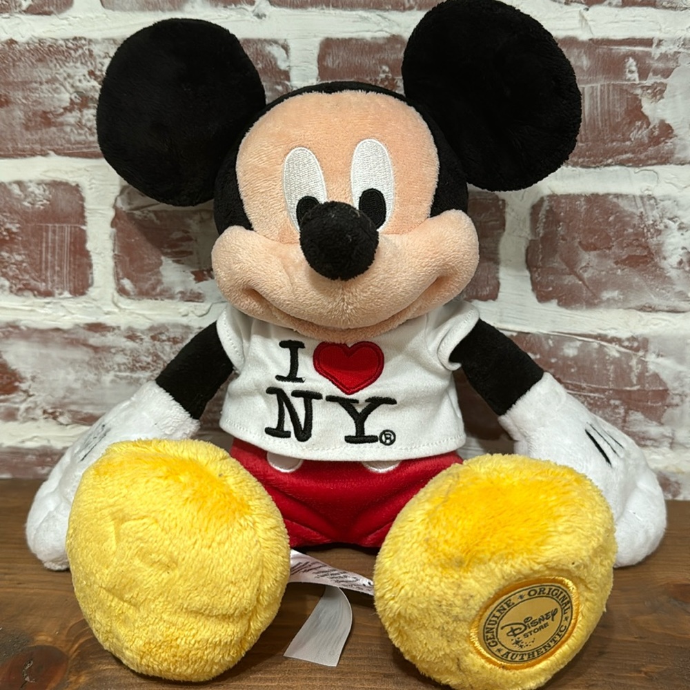 Disney Store Mickey Mouse Plush I Love NY Shirt Authentic Stuffed Animal Toy 12”